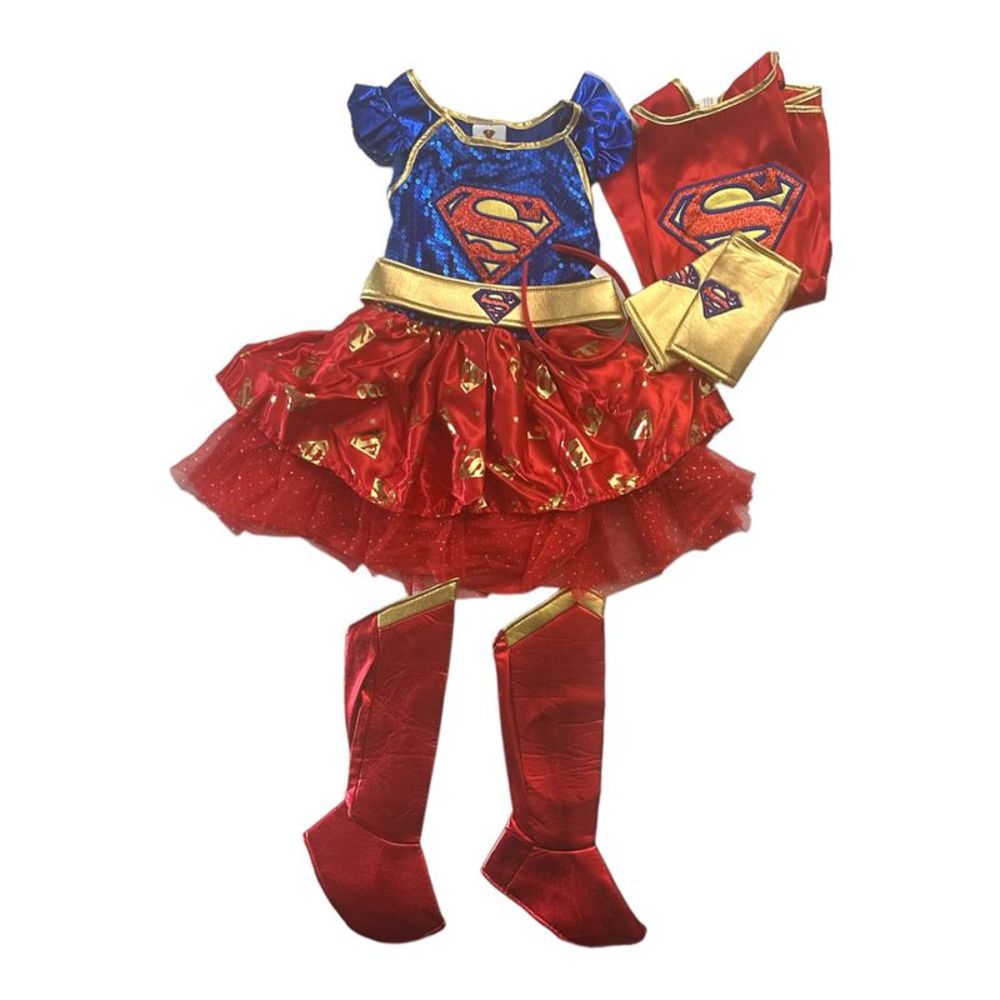 DC Super Girl - DC Super Girl Girl's Dress, Shoe Covers, Wrist Cuffs & Headband
